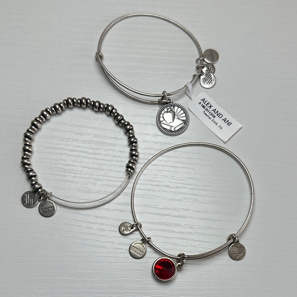 NEW Alex and Ani Silver Bracelets with Red Charm